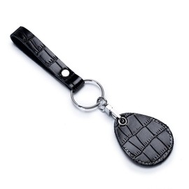 Temvue Access Card Holder RFID Key Fob Bag Leather Airtag Holder Keychain NFC Smart Key Tag Card RFID Pod, Black, Small