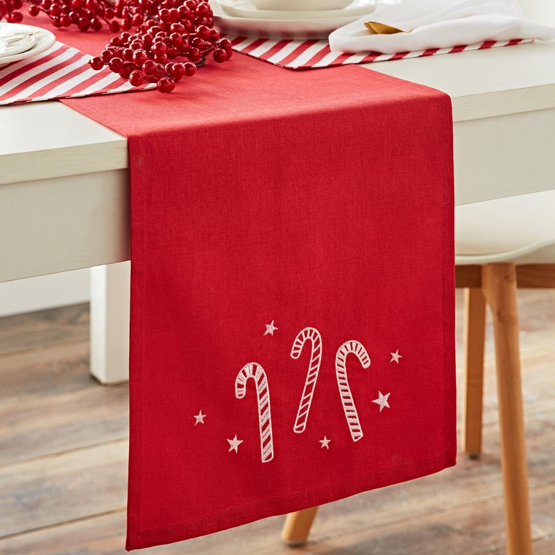 Catherine Lansfield Christmas Candy Cane Cotton Embroidered Cotton 32x220 cm