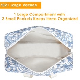 Full Size Toiletry Bag Large Cosmetic Bag Travel Makeup Bag Organizer for Women and Girls (Blue Leaf)