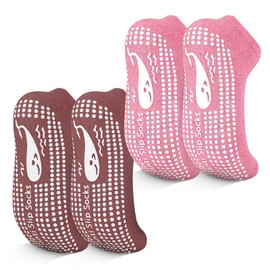 TENQUAN Womens & Mens Non-slip Grip Socks for Yoga, Pilates, Hospital, Anti-skid Slipper Barre Socks for Home Workout Sports (2 Pairs Red, Unisex M (UK 6-8 / EU 39-42))