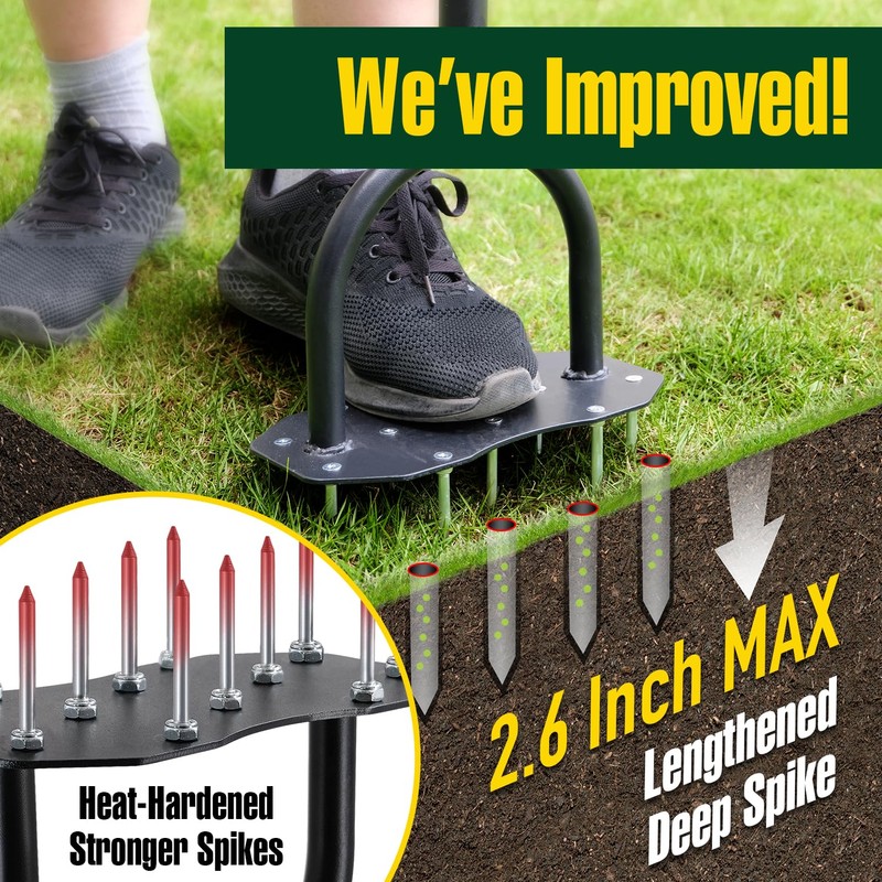 Jardineer Lawn Aerator Spike Tool, Updated 36" Metal Grass Aerator
