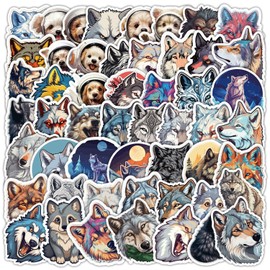 Wolves and Dogs Stickers Wolf and Dog Stickers Pack of 50 Skateboard Graffiti Stickers Motorcycles Bicycle Snowboard Luggage Laptop Car Suitcase for Children and Teenagers Waterproof Vinyl Stickers