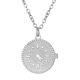 Rinbuz Time Watche Stainless Steel Necklace for Women, Dainty Clock Pendant Simple Everyday Necklace Time is Life Jewelry Gift