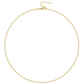 KissYan Gold Beaded Necklace for Women, 14K Gold Plated Adjustable High-Polished Basic Metal Ball Bead Chain Choker Necklace Minimalist Fashion Jewelry Gifts, Mini-2mm, Copper, No Gemstone
