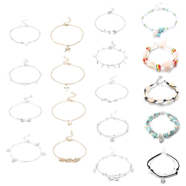 Dochais 18 Piece Shiny Silver Anklets With Rhinestones Waterproof Waterproof