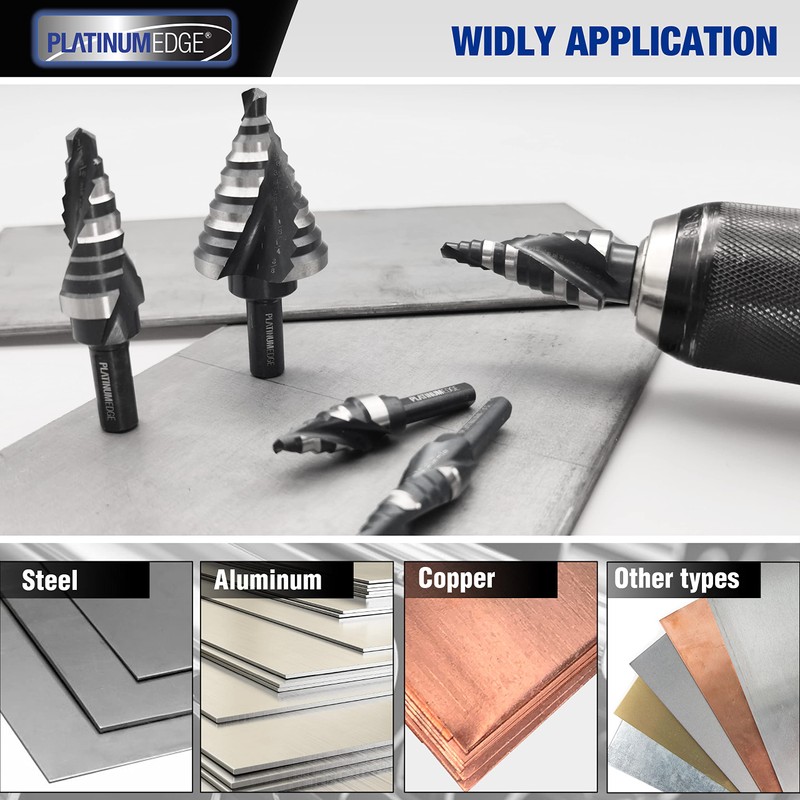 PLATINUMEDGE Step Drill Bits Set, 5 Pcs High Speed Steel