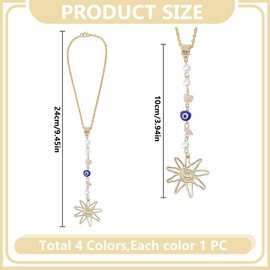 DELORIGIN 4 Stück Sonne Rückspiegel Hängendes Ornament Natürlicher Rosenquarz Perlenanhänger Sonnenfänger Glücksbringer Auto Anhänger Für Garten Balkon Wohnkultur