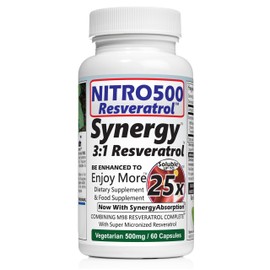 Nitro Synergy Resveratrol (Nitro500) with Up to 25x Solubility - 60 Vegetarian Capsules - 30 Servings - 500 mg per Serving