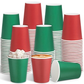 Kochorie 144 Pieces Christmas Paper Cups 9 Oz Disposable Coffee Paper Cups Holiday Party Cup Beverage Drinking Cup for Christmas, Wedding, Birthday, Party, DIY, and Picnic (Red, Green)