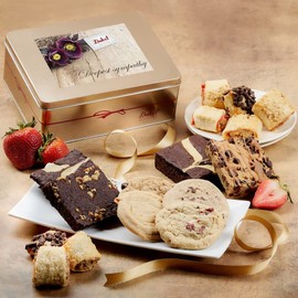 Dulcet Gift Basket Gourmet Sympathy Brownie and Cookie Snack Signature Gift Basket-Includes a Variety of Pastries in an Elegant Hand Assembled Tin Box, Ideal for Him, Her, Men, Woman, Family Parties, Corporate Clients and coworkers with Prime Delivery