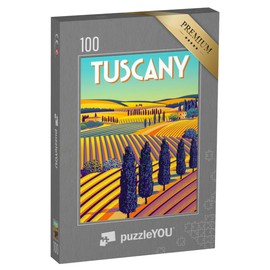 puzzleYOU: Puzzle 100 Teile „Felder in der Toskana - Vintage Illustration“