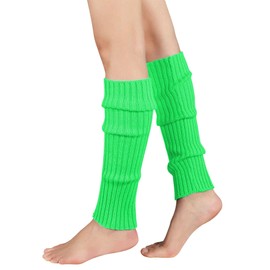 Century Star Neon Green Socks Ribbed Leg Warmers for Women Girls Juniors Knitted Retro Leg Warmer for 80s Party Green One Size