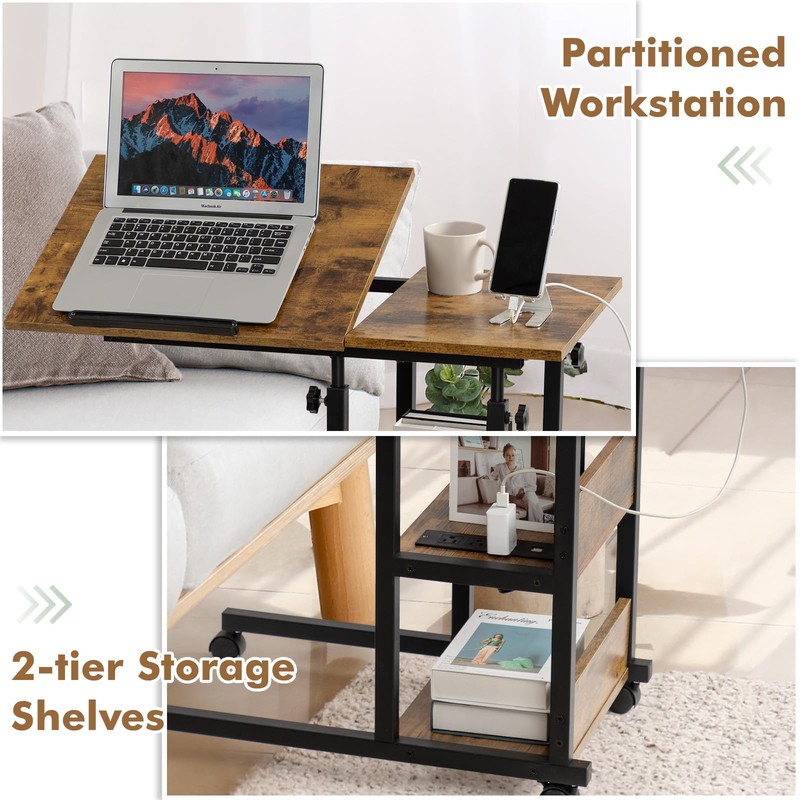 Hadulcet Adjustable C Table with Charging Station, Tiltable Desk C
