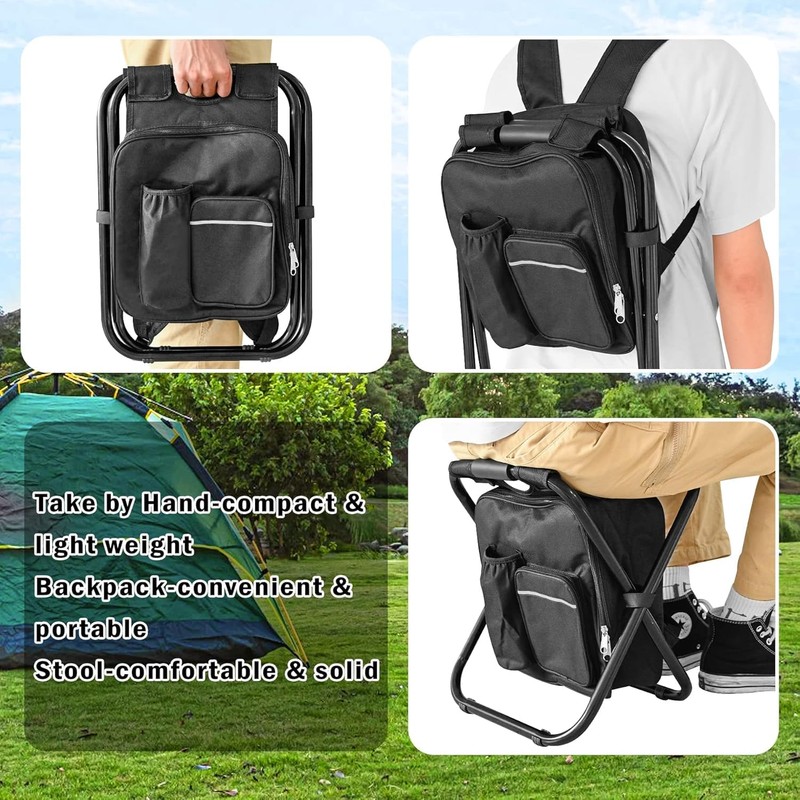 Kikerike Backpack Stool Cooler Chair Heavy Duty 400 LBS Max