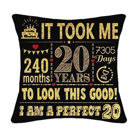 20th Birthday Gift Black Cushion Cover 18x18 Inches for 20 Years Old Women Men Birthday Present for Daughter Son Granddaughter Sister Friend Girlfriend Boyfriend(20th birthday)