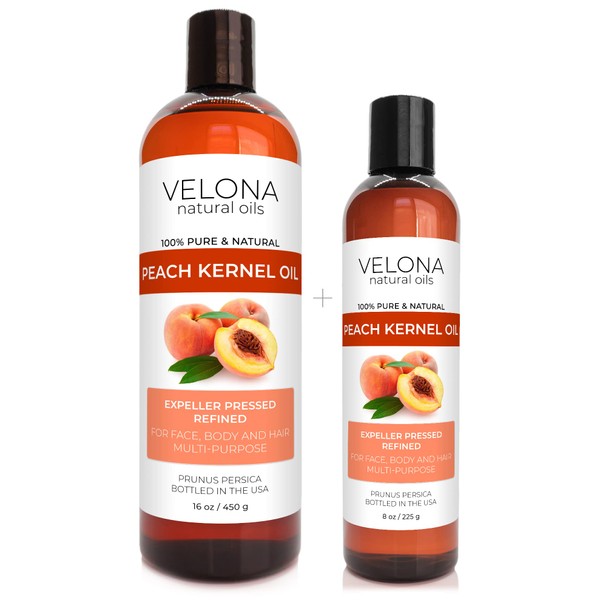velona Peach Kernel Oil 24 oz | 100% Pure and Natural Carrier Oil | Refined, Cold pressed | Cooking, Skin, Hair, Body & Face Moisturizing | Use Today - Enjoy Results