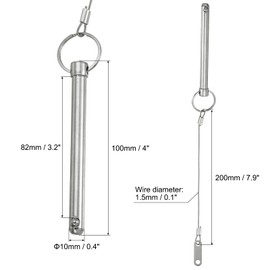 PATIKIL Quick Release Pin, Diameter 3/8"(10mm), Total Length 4"(100mm), Effective Length 3.2"(82mm), 2pcs Bimini Top Pin with Lanyard Prevent Loss Marine Hardware Silver