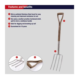Spear & Jackson 4550DF Traditional Stainless Digging Fork, Multi-Coloured