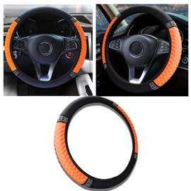 Piburth Bling Car Steering Wheel Cover, 15 Inch Anti-Slip Wheel Protector for Women Girls, Soft Leather Elastic Steering Wheel Protector, Car Interior Accessories for Most Cars (Orange)