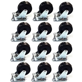 MegaDeal 12 Pack 2" Swivel Caster Wheels Rubber Base with Top Plate & Bearing Heavy Duty