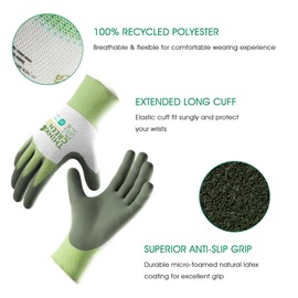 COOLJOB Arbeitshandschuhe, 3 Paar Gartenhandschuhe Damen aus recyceltem Polyester, Arbeits-Handschuhe Herren mit Gummibeschichtung, grün, weiß & grau, Größe 7/S