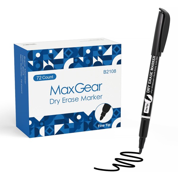 MaxGear Black Dry Erase Markers Fine Tip, 72 Count Whiteboard