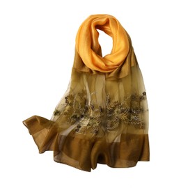 WINCESS.YU Silk Scarf for Women Lightweight Shawls and Wraps for Weddings Fashion Pashmina Shawl Embroidered Scarves (Yellow)
