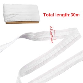Qunkun Curtain Tape Ruffle Tape, 30 m x 2.5 cm Pleated Tape, Pleat Tape, Universal Tape, Polyester Curtain Tape, Curtain Tape for Sewing, Removable Curtain for Window Curtain, Door Curtain