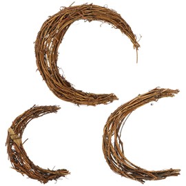 PRETYZOOM 3Pcs Moon Grapevine Wreath Rings, 6 & 8 &10 Inch Moon Shape Wooden Ramadan Handmade DIY Natural Wreaths Base Rattan Vine Branch for Wedding Home Easter Decor