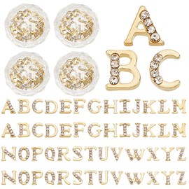 OLYCRAFT 104pcs (4 Sets) Gold Rhinetone Letters Nail Studs 26-Letters Charms with Rhinestone A~Z Letter Rhinestone Resin Fillers Gold Alphabet Nail Charms for Nail Arts Decoration Resin Jewelry Making