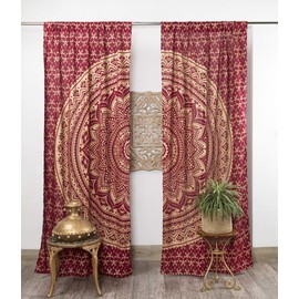 Popular Handicrafts Indian Hippie Bohemian Beautiful Ombre Mandala Curtain Panels Maroon Gold