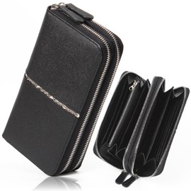 Groove Gear ggs-1046 Men's Long Wallet, Round Zipper, Double Zipper, Python, Switchable, Snakeskin Leather, Genuine Cow Leather, Long Wallet, Black