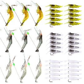 TACTICAL FISHING 39 Camarones con Anzuelo, Señuelos De Pesca Blandos para Mar Y Agua Dulce. Róbalo, Pargo, Sierra, Lobina, Jurel y más! ¡Brillan en la Oscuridad!