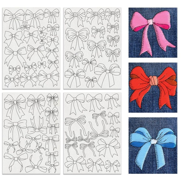 BENECREAT 4 Sheets Bow Water Soluble Embroidery Stabilizers, 36pcs Embroidery