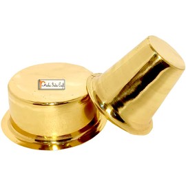 Prisha India Craft Brass Dawara Tumbler| Dabara|Tumbler for Serving Filter Coffee/Tea, Golden Color Cup Set