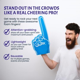 Giant Foam Finger 18 Inch- Number 1 DIY Blank Foam Hand for All Occasions - Cheerleading for Sports - Exciting Vibrant Colors use as Celebration Pom Poms- Great for Athletics Local Sport Events Games
