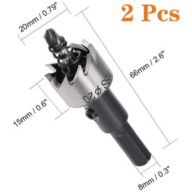 20mm HSS Drill Bit Hole Saw Cutter,HSS Hole Saw Kit, Hole Saw Drill Bit Set Cutter Tool, High Speed Steel Hole Saw Cutting Kit, HSS Drill Bit for Metal Alloy Wood (2 Pcs)