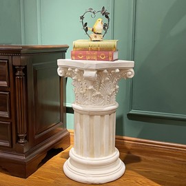 Exquisite Magnesium Oxide Corinthian Greek Column Pillar with Stand Base Pedestal for Indoor Outdoor Garden Backyard Courtyard Patio Office Decor23.9’’High,White