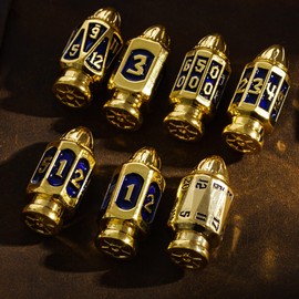 Cusdie 7-Die Bullet-Shaped Metal Dice Set DND Dice Set in Metal Clip Case for TTRPG Dungeons and Dragons Pathfinder Role Playing Dice Game(Gold Blue)