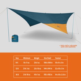 Kelty Noah’s Tarp Sun Shelter and Multi-Use Awning Rainfly, Portable Canopy UV Protection, Waterproof + Durable, 3 Sizes for Customized Pitch (9ft)