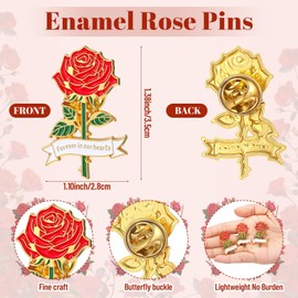 Misdary 50 Pcs Funeral Favors for Guest Memorial Rose Pin Celebration of Life Enamel Lapel Pin Forever in Our Hearts Religious Christian Mourning Remembrance Day(Red)