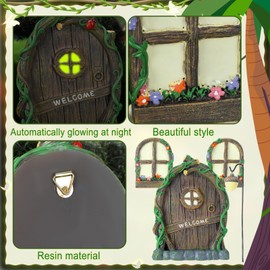 Thyle 47 Pcs Fairy House Garden Accessories Kit Fairy Village Door and Window Mushroom Set Glow in Dark Outdoor Sculpture Decoration for DIY Room Wall and Tree Outdoor Miniature Garden Accessories