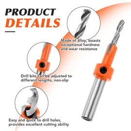 Dophee 5PCS Countersink Drill Bit, Quick Change 8mm Adjustable Countersink Drill Bit Set with 5PCS Free Replaceable HSS Drill Bits and 5 Wrenches for Precision Woodworking, Wood Drilling