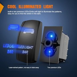 Nilight Nilight 2 Pack Led Pod Lights Rocker Switch Light Bar 5 Pin Laser On Off SPST Switches 20A/12V 10A/24V Blue with Jumper Wires Set for Cars Trucks RVs