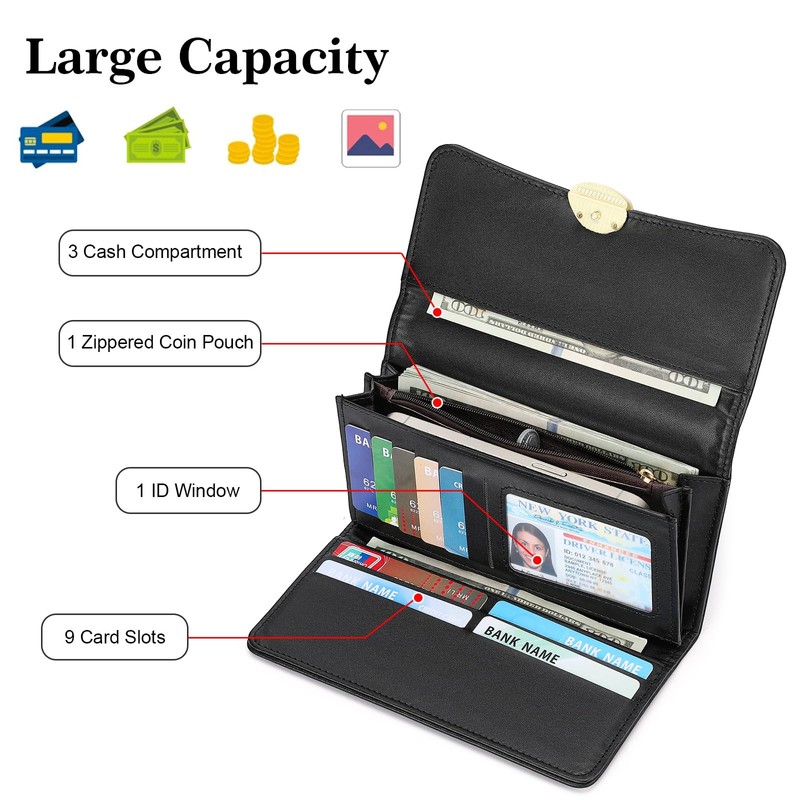 Wallet for Women PU Leather Trifold Wallet Large Capacity Clutch