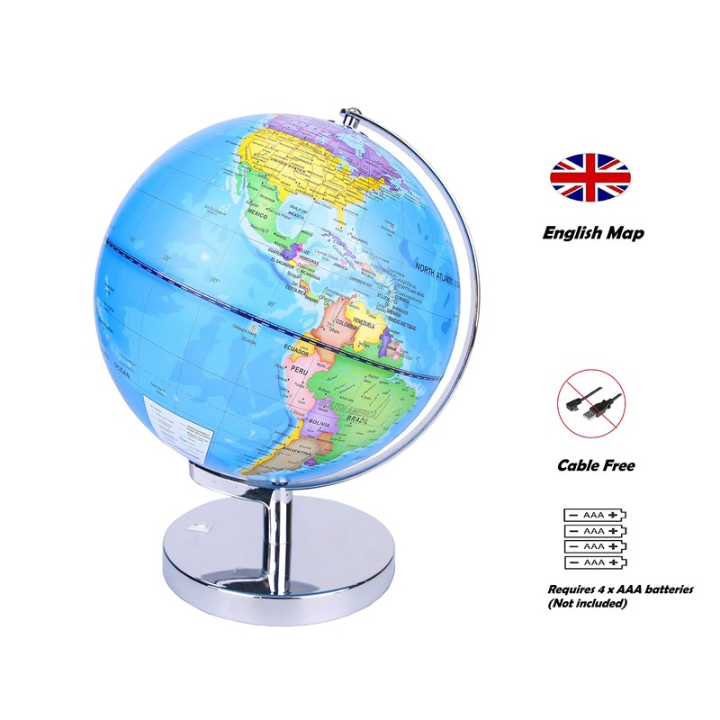 Exerz Illuminated World Globe 9.1-inch Diameter Metal Base - Political