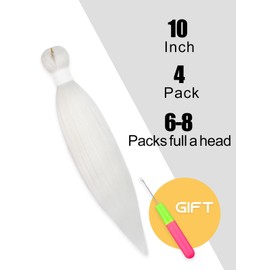 KAVSORAPI Braiding Hair 10 Inch Pre Stretched Hair Long Straight Crochet Braids Yaki Texture Synthetic Fiber 4 Packs (White)