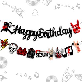 Roaring Good Time Rock and Roll Birthday Flag Rock Roll Birthday Garland Music Rock Party Decoration Radio Guitar Music Banner for Back to 90s Hip Pop Party Decoration