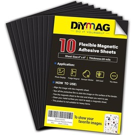 DIYMAG Magnetic Adhesive Sheets, |4" x 6"|, 10 Pack Cuttable, Flexible magnet sheets with adhesive for Crafts, Photos, Easy Peel and Stick