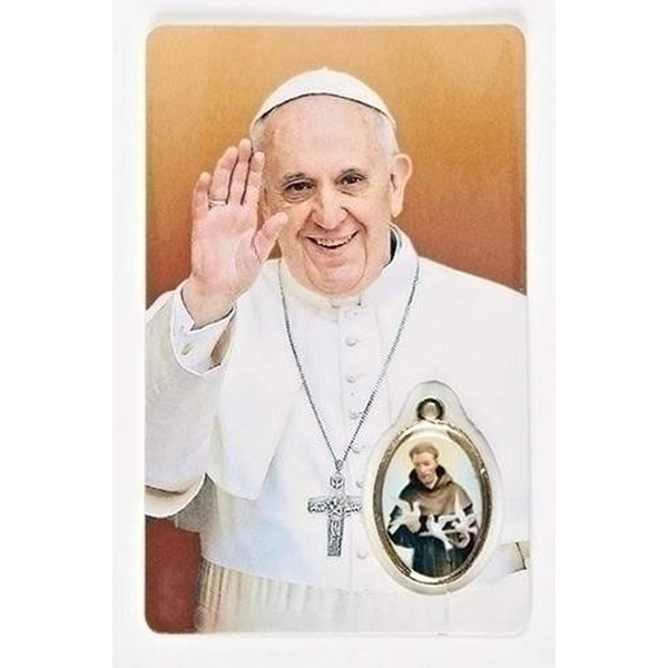 Gifts by Lulee, LLC Pope Francis Prayer Card with a Sealed Medal of Saint Francis and Prayer for Peace Includes a Finger Rosary with an Image of Pope Francis